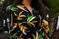 Long-sleeve printed satin dress