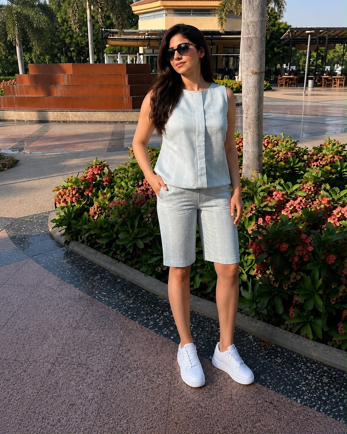 Linen printed short set